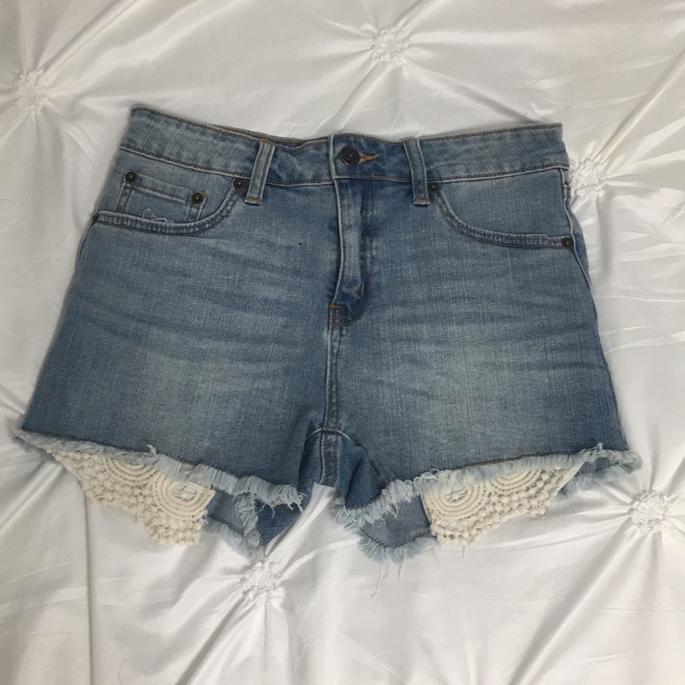 Crochet High Waisted Denim Shorts